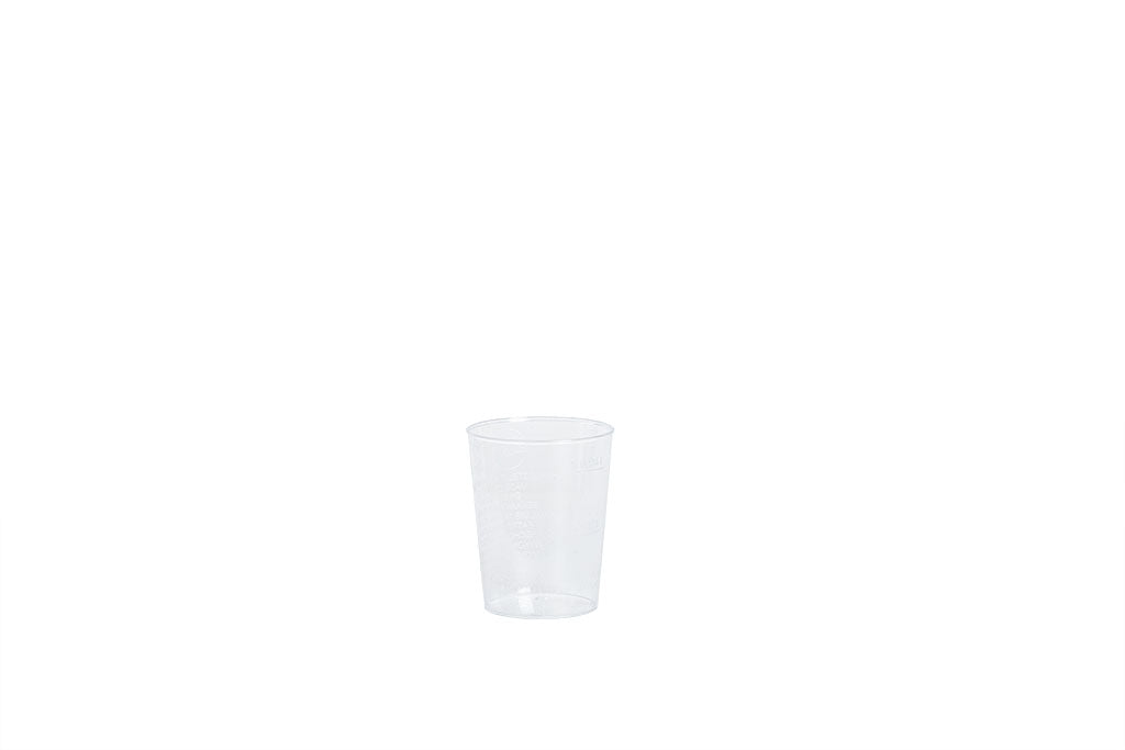 Tinkbecher, Kaltgetränkebecher, Schnapsglas mit 2 Eichstrichen, aus Kunststoff, ⌀41mm, 20/40ml, 2cl + 4cl